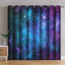 Galaxy Blackout Curtains, Dark Blue Grommet Drapes, 2