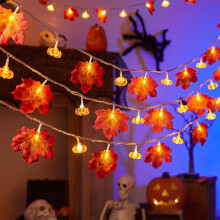 ASXITE Pompoenvormige LED-lichtslinger met esdoornbladeren, Halloween-decoratie – voor binnen en buiten, geschikt voor Amerikaanse stopcontacten