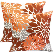 Linnen sierkussenhoezen 20x20 inch met bloemenprint, set van 2