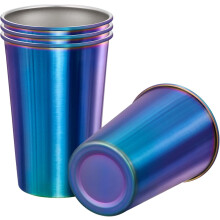 4 balení kelímků z nerezové oceli o objemu 16 oz, zdravé, nerozbitné a stohovatelné, kovové sklenice na pití, pivní sklenice (duhové)