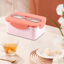 Boîte à bento micro-ondable, 3 compartiments, étanche, en polyéthylène de qualité alimentaire, avec porte-condiments intégré, 18,5 x 13,5 x 8