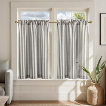 Striped Linen Tier Curtains 26x45in 2-Pack Charcoal Grey