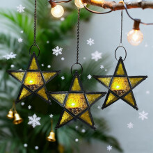 Retro 5-Pointed Star Candle Holder with Stained Glass