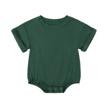 Baby Summer Rompers Solid Color Short Sleeve Round Neck