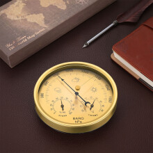 Precision Aneroid 3 in 1 Barometer Weather Station Barometer Thermometer Hygrometer for Indoor and Outdoor Use with Stainless Steel Frame (Yellow)