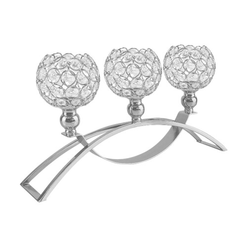 Gold-Plated Iron 3-Arm Crystal Candlestick