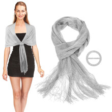 Damen-Schal, silberner Schal für festliche Anlässe, Schultertuch, Hochzeitsschal für Damen
