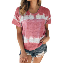 Letnie bluzki damskie Koszulki damskie Plus Size Bluzki z okrągłym dekoltem i krótkim rękawem Modny nadruk tie-dye Dopasowane koszulki casualowe