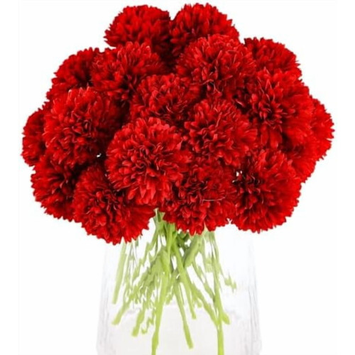20pcs Red Artificial Chrysanthemum Ball Flowers