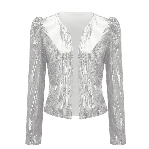 Blazer da donna con paillettes, maniche lunghe, taglio corto 1