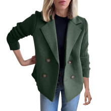 Cardigan-Blazer für Damen, lässiger, kurzer, zweireihiger Cardigan-Blazer mit Reverskragen und Patchwork-Ärmeln, grün, Größe S