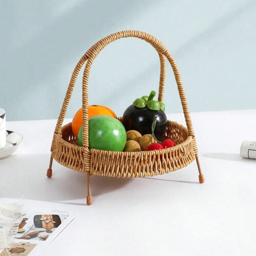 Rustic Hand-Woven Storage Basket with Iron Frame