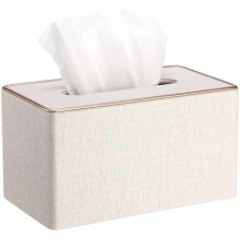 Rechteckige Taschentuchbox-Hülle aus Leinen – Beige, Magnetfuß
