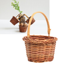 Rattan Mini Round Storage Basket with Handle, Light Brown
