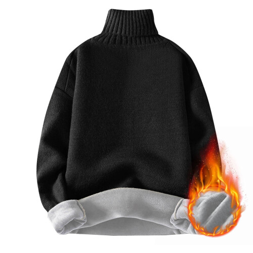Herren-Strickpullover mit Rollkragen, Herbst/Winter, einfarbig, schweres Oberteil, lange Ärmel, warm, bequem, lässiger Pullover (Schwarz, S) 1