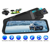 9,66 tums dashcam 1080p bil-DVR med dubbla linser HD backspegel bilinspelare loopinspelning rörelsedetektering