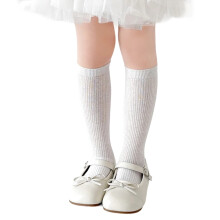 Girls Boys Sock Solid Color Cotton Knee High Stockings Kids Casual Play Sock,White,5-8 Years