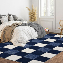 5x7 Modern Plaid Area Rug – Navy Blue, Non-Slip, Washable
