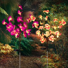 Luci solari da giardino con paletto - Luci a forma di orchidea viola e rosa per giardino esterno, prato, paesaggio, vialetto