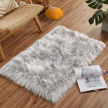 Grey Faux Sheepskin Rug 60 x 180 cm
