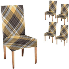 Dining Chair Covers Set of 4 – Light Grey & Yellow Plaid