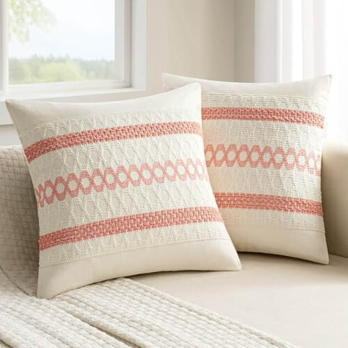 Capas de almofada boho vermelho coral em algodão, 50x50cm (2 peças)