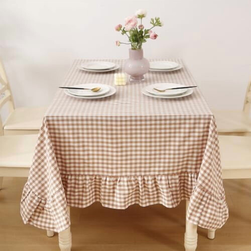Cotton Gingham Tablecloth with Ruffled Edge 70" x 52"