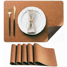 Faux Leather Placemats Set of 6, Reversible & Heat-Resistant