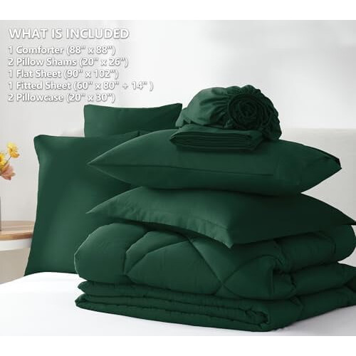 Σετ παπλωμάτων Queen Emerald Green, Κρεβάτι 7 τεμαχίων σε τσάντα, Εναλλακτικό πάπλωμα με 1