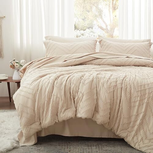 King Size Beige Tufted Bed in a Bag Set 7-Piece 1