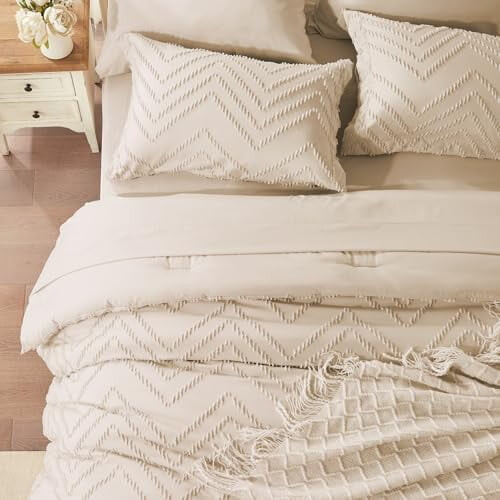 Beige Tufted Comforter Set 7-Piece 2