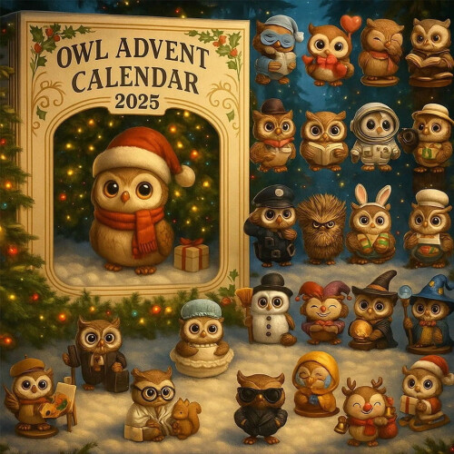 Eulen-Adventskalender 2025 – 24-tägiger Countdown mit Acryl 2