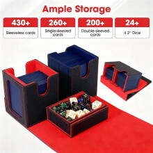 Card Deck Box with Handle Magnetic Card Storage Box Top Side-Loading Deck Case Game Cards Box Red+Black