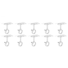 10 Pack No Drill Ceiling Mount Rod Brackets, Heavy Duty Self Adhesive Holders, Adjustable Hooks Hanging
