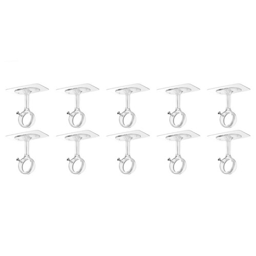 10 Pack No Drill Ceiling Mount Rod Brackets, Heavy Duty Self Adhesive Holders, Adjustable Hooks Hanging
