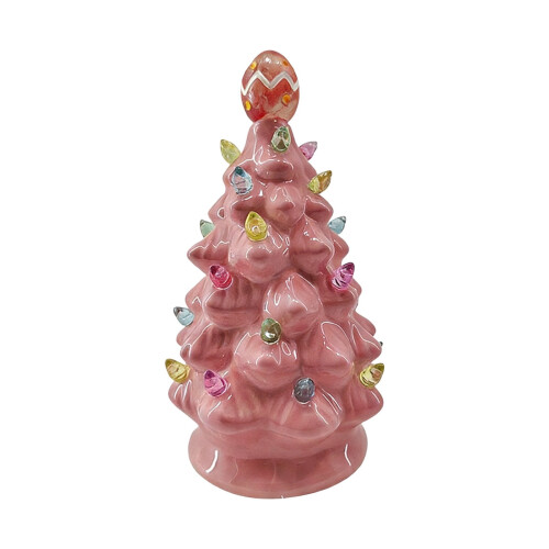 Pink LED Christmas Tree Night Light Ceramic Bunny Resin 1