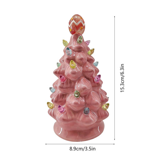 Pink LED Christmas Tree Night Light Ceramic Bunny Resin 2
