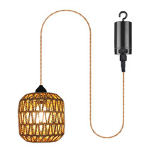 Battery Powered Outdoor Chandelier, Woven Rattan Pendant Light for Gazebo, Pergola, Porch, Indoor and Outdoor Decor