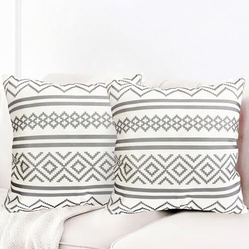 Ljusgrå Boho Örngott Set med 2 16x16 Linne 1