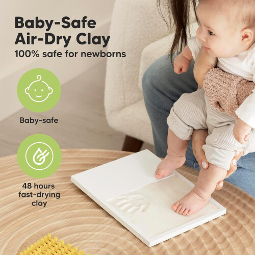 Kit para impressão de mãos e pés de bebê com moldura de madeira e vidro. 1