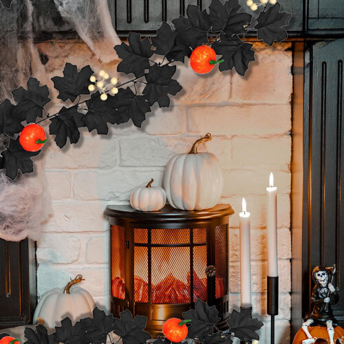 Halloween Pumpkin Garland with Lights Black Orange Maple 1