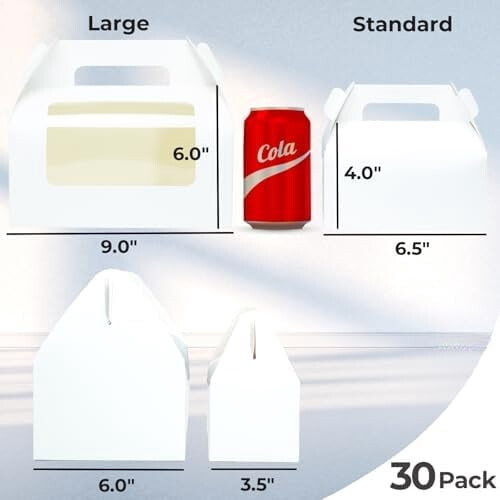 Conjunto de 30 caixas brancas em formato de telhado de duas águas, com janelas e alças, de 23 x 15 x 15 cm (9 x 6 x 6 polegadas) – Ideais para 1