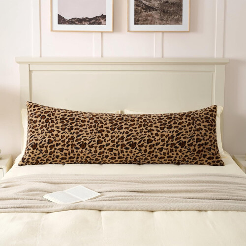Housse de coussin de corps avec fermeture éclair, motif léopard marron 1