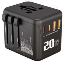 Multifunctional Travel Adapter 4 Port Power Adapter with 2 USB and 2 TYPE C  Travel  EU Plug