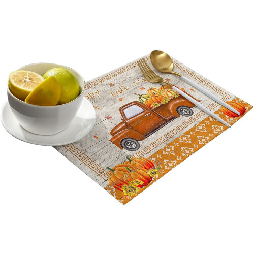 Placemats med lantbrukslastbil, set om 4, rustik polyester-bomull-linne 1