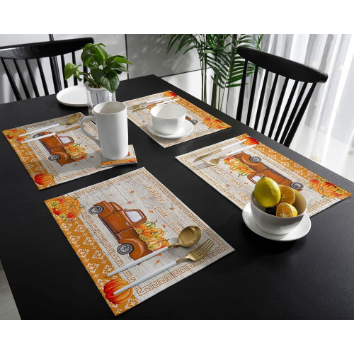 Placemats med lantbrukslastbil, set om 4, rustik polyester-bomull-linne 2