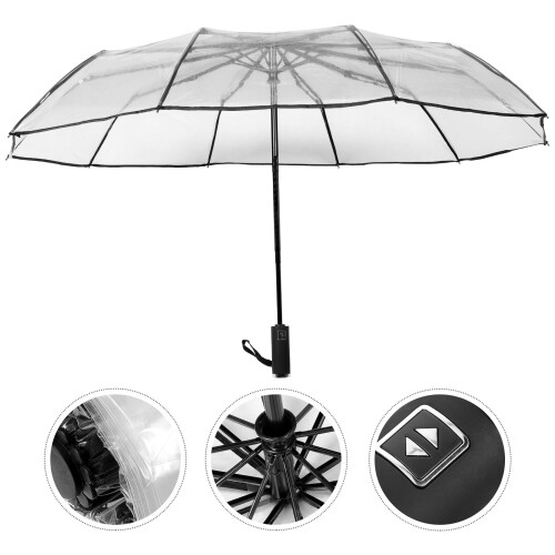 Guarda-chuva compacto grande com abertura e fechamento automáticos e transparentes. 2