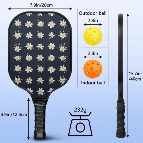 Σετ κουπιών Pickleball από fiberglass με λουλούδια και 2 μπάλες και τσάντα – Συμβατό με 2