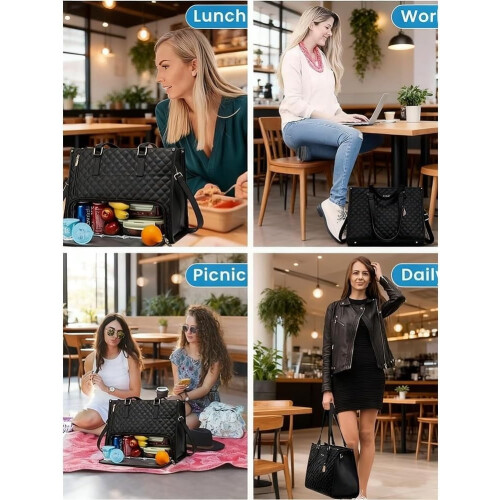 Καπιτονέ τσάντα Tote 3 σε 1 με φορητό υπολογιστή και μονωμένο χώρο για φαγητό 2
