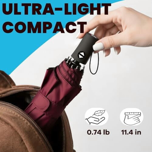 Windproof Compact Travel Umbrella, Automatic Folding, Portable for Men/Women/Teens – Wine Red 1